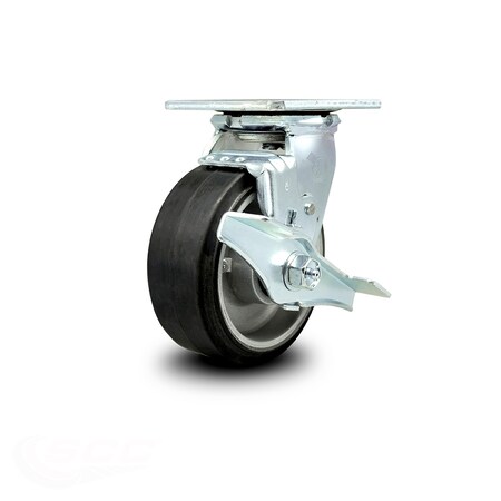 Service Caster 5 Inch Rubber on Aluminum Swivel Caster with Roller Bearing and Brake SCC SCC-30CS520-RAR-TLB